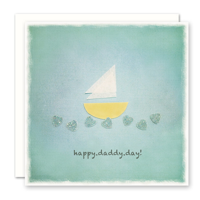 Father's Day Card from child, sailboat on heart waves, blue