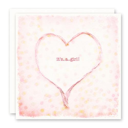 It's A Girl Newborn Baby Girl Card, Pink Heart and Polka Dots