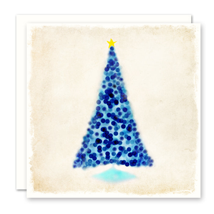CHRISTMAS CARD - little blue tree with yellow star - blank