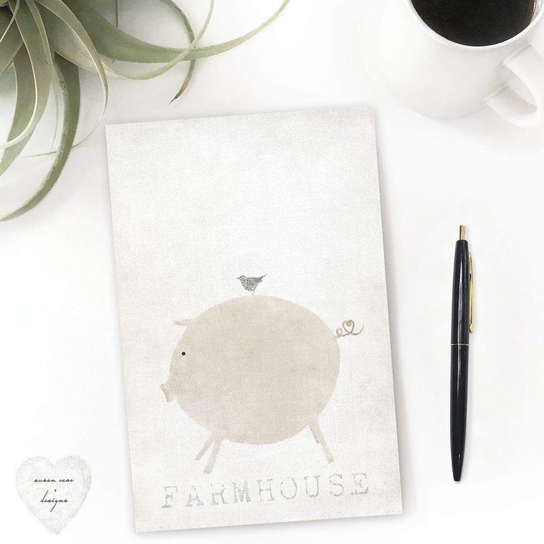 Farmhouse Kitchen Decor Desk stationery note pad, piggy and bird, farmhouse sign