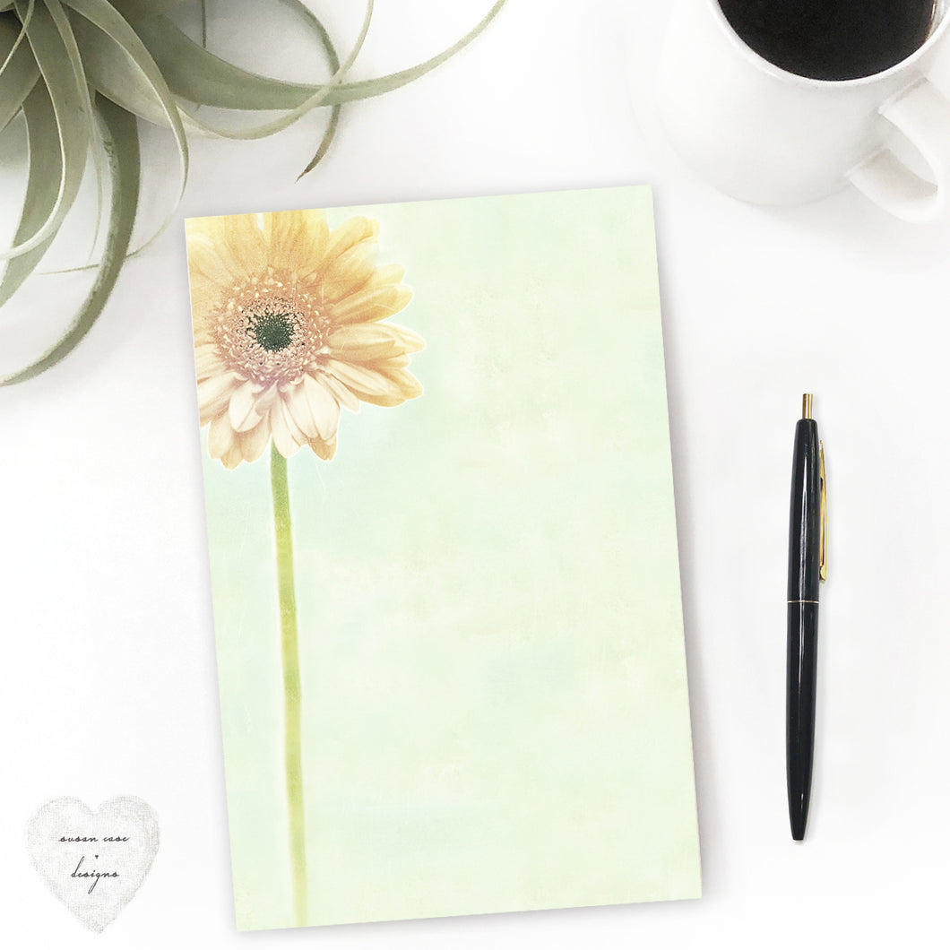 yellow daisy paper pad fine stationery notepad, note taking paper - susan case designs