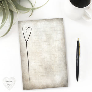heart twig notepad with rustic vintage look stationery - susan case designs