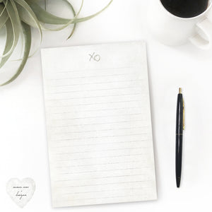 xo stationery notepad, lined paper, minimalist, neutral tone, susan case designs