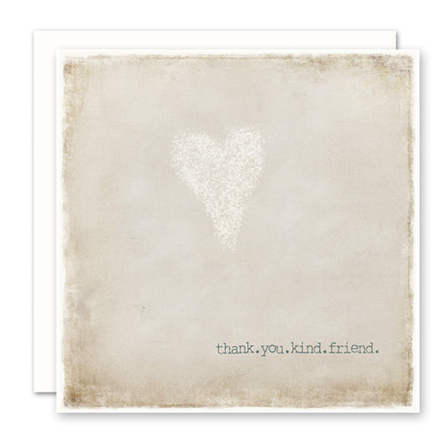Thank You Card For Friend with white heart and quote 'thank you kind friend', blank inside